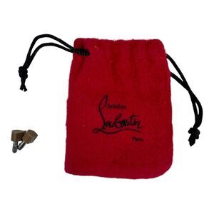 Christian Louboutin Red Velvet Drawstring Pouch Bag With Brown Studs For Jewelry